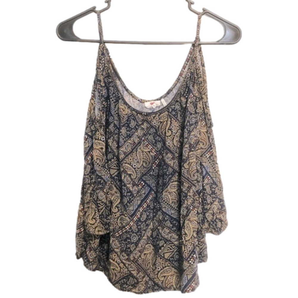 ONE CLOTHING Blue & Yellow Paisley Cold Shoulder Blouse
